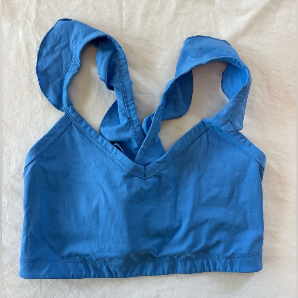 Year of Ours Ruffle Shoulder Light Blue Bra XL